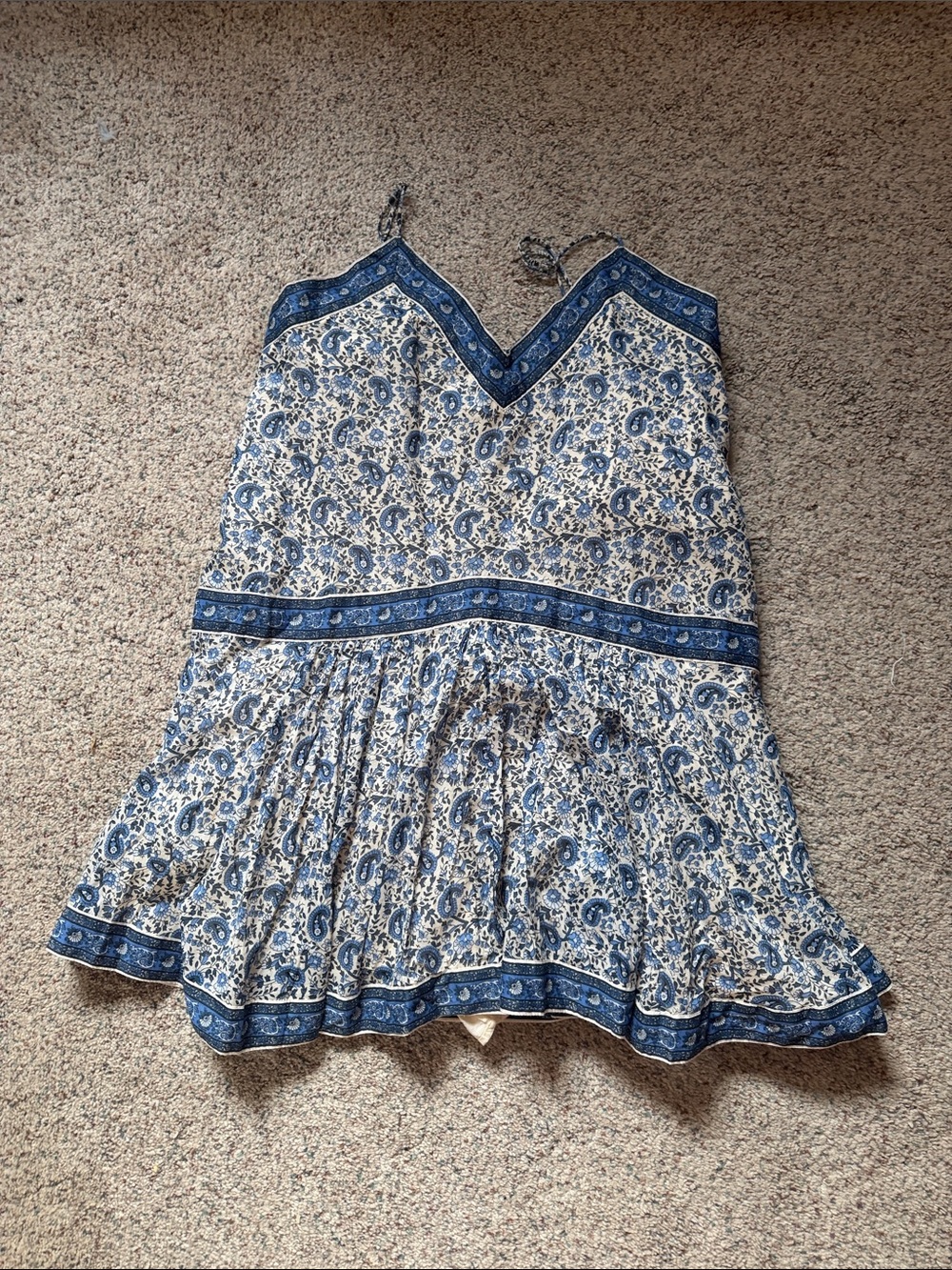 Abercrombie & Fitch Blue and White Paisley Tiered romper